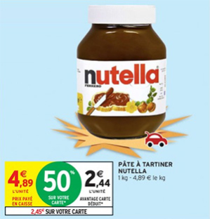 Promo Intermarché : Nutella 1 kg à 2,44€ (remise fidélité)