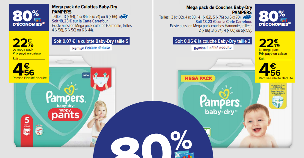carrefour promo couches pampers 80 mega pack a 4 56