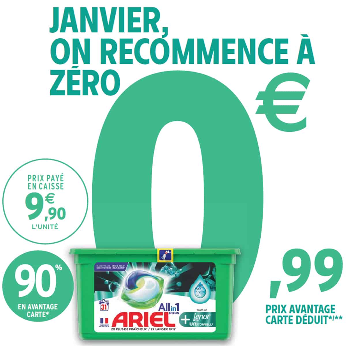 Carrefour : 42 capsules de lessive Ariel à 1,48€ (90% de remise