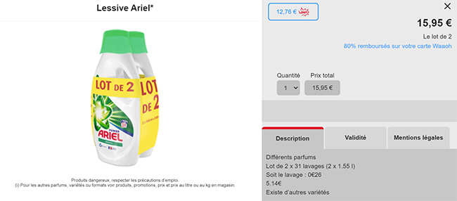 Lot de 3 bidons de lessive liquide Ariel - Différentes variétés, 3x1,08L  (via 22,80€ sur carte fidélité) –