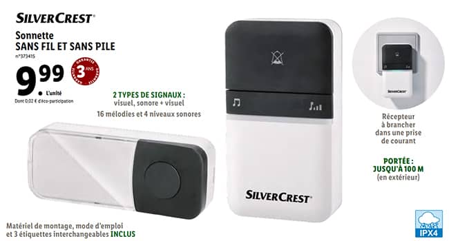 Lidl : Sonnette sans fil & sans pile SilverCrest pas chère à 9,99€