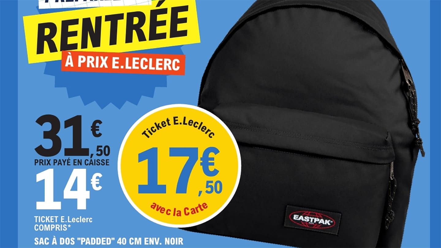 Leclerc Sac a dos Padded Eastpak a 14 remise fidelite deduite