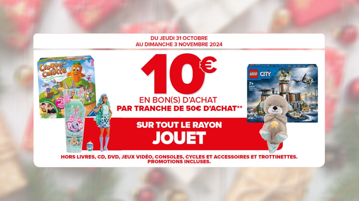 Carrefour Jouets Noël 2024 : 10€ offerts en bon par tranche de 50€ d’achat