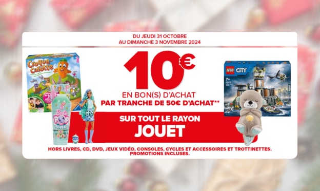 Carrefour Jouets Noël 2024 : 10€ offerts en bon par tranche de 50€ d’achat