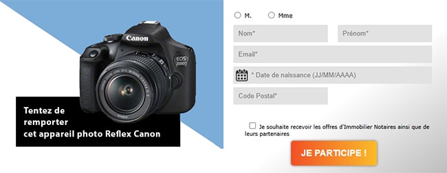 Tentez de remporter un reflex Canon avec Immobilier.notaires.fr